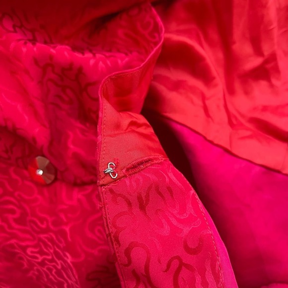 Vintage Mijoli Blouse Silk Puff Sleeves Iridescent Red Faux Wrap Top Sz 6 - Picture 9 of 16